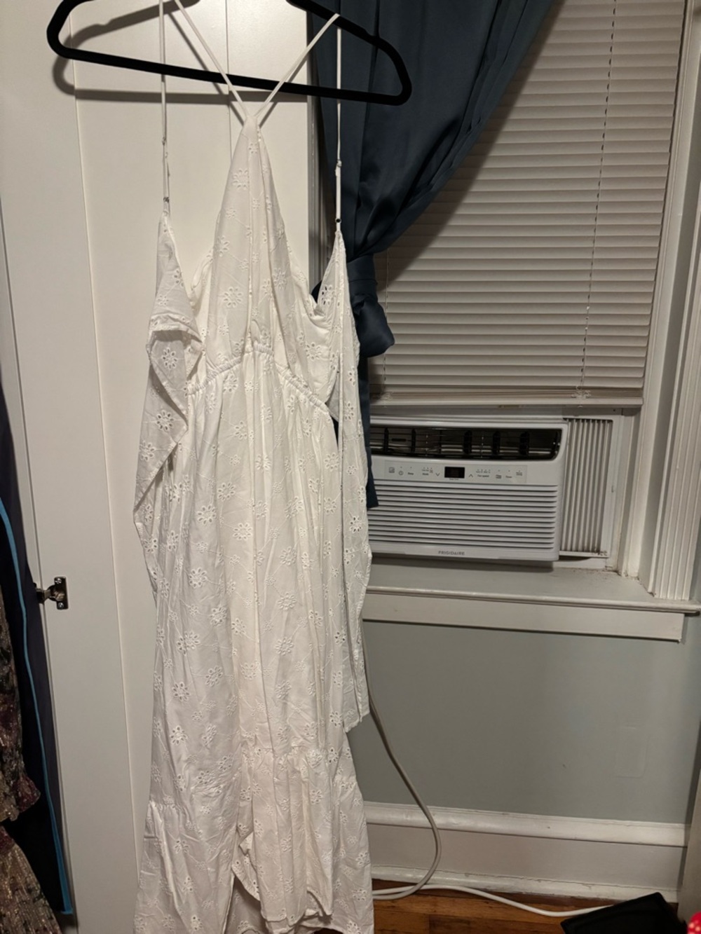 White Eyelet Spaghetti Strap Midi Dress